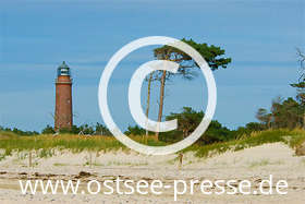 Vor dem Leuchtturm am Naturstrand der Nordwestspitze der Halbinsel stehen für die Küste typische Windflüchter.
(mehr zu Leuchttürmen an der Ostsee auf www.ostsee.de/sehenswuerdigkeiten/leuchtturm-leuchtfeuer.php)